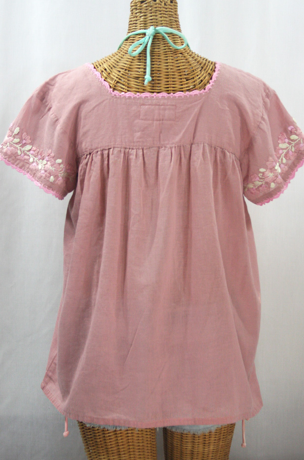 "La Marina Corta" Embroidered Mexican Peasant Blouse - Dusty Light Pink + Pink Mix