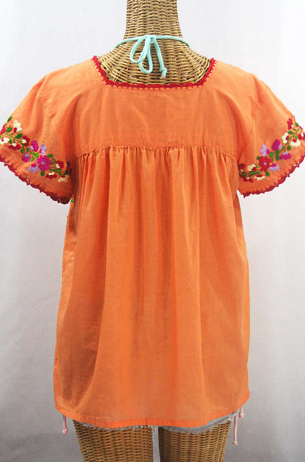 "La Marina Corta" Embroidered Mexican Peasant Blouse - Orange Cream + Multi