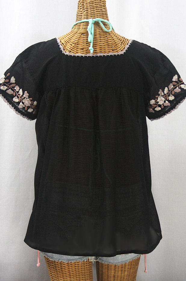 "La Marina Corta" Embroidered Mexican Peasant Blouse - Black + Cocoa Mix