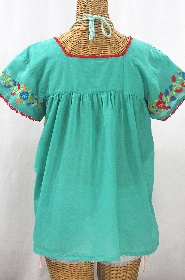 "La Marina Corta" Embroidered Mexican Peasant Blouse - Mint Green + Spring Fiesta