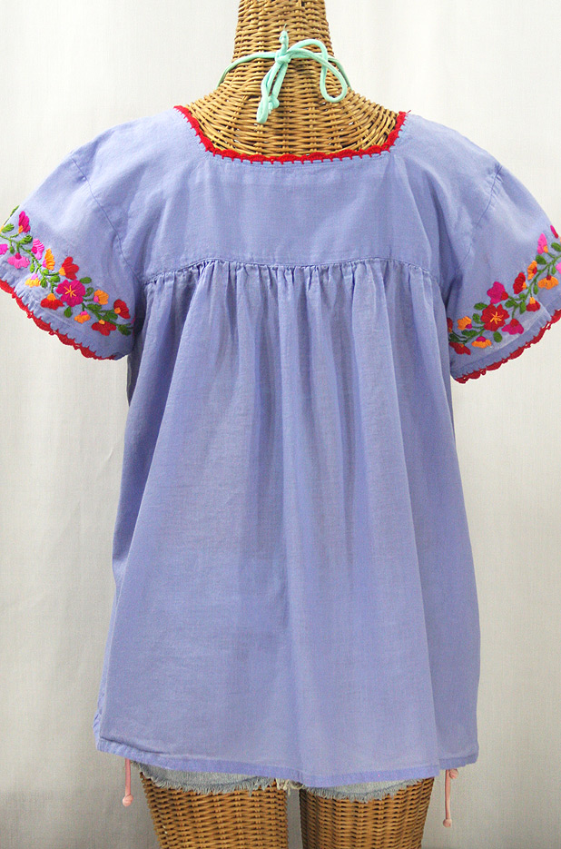 "La Marina Corta" Embroidered Mexican Peasant Blouse - Periwinkle + Bright Mix