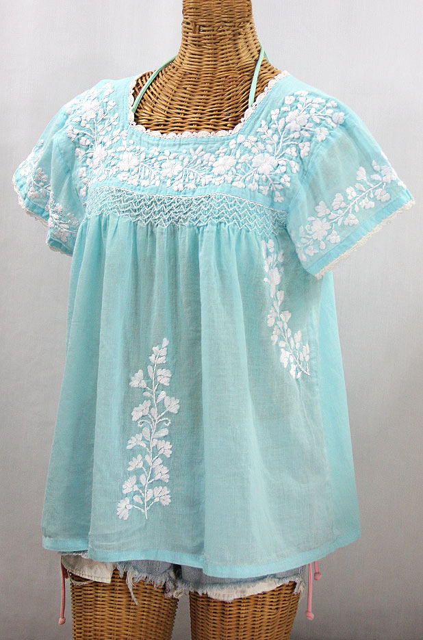 blue peasant blouse