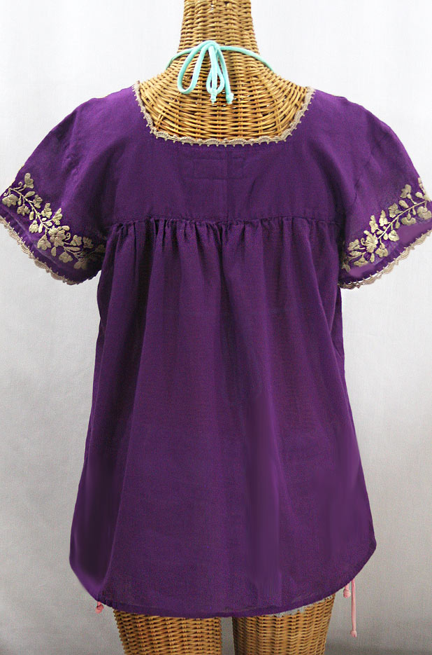 "La Marina Corta" Embroidered Mexican Peasant Blouse - Purple + Cocoa