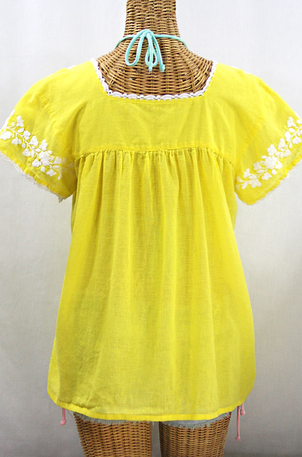 "La Marina Corta" Embroidered Mexican Peasant Blouse - Yellow + White