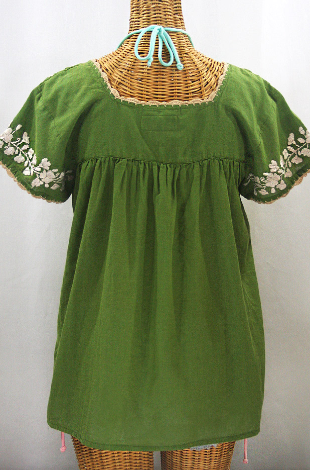 "La Marina Corta" Embroidered Mexican Peasant Blouse - Fern + Cream