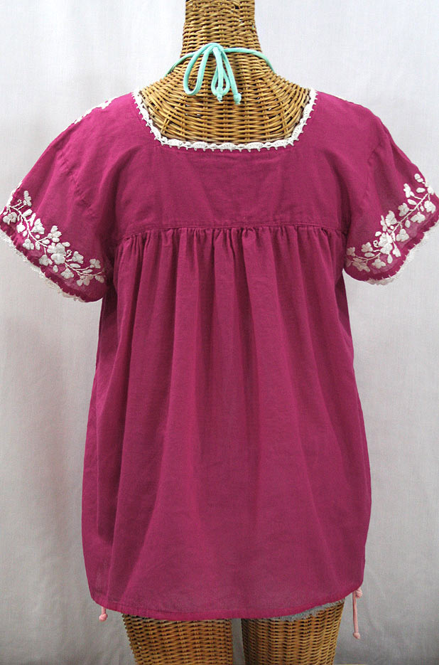 "La Marina Corta" Embroidered Mexican Peasant Blouse - Fuchsia Pink + White