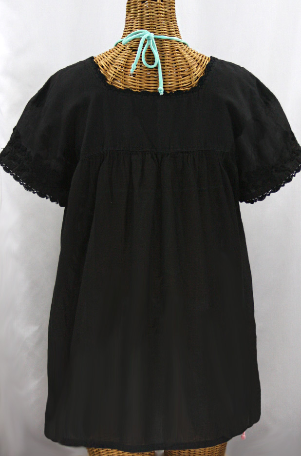 "La Marina Corta" Embroidered Mexican Peasant Blouse - All Black