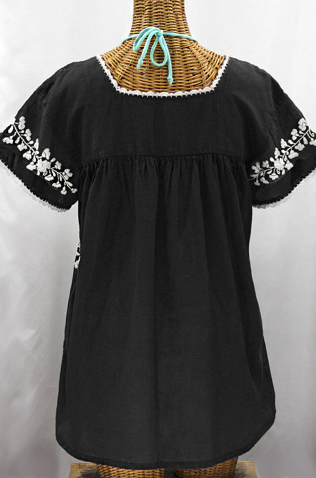 "La Marina Corta" Embroidered Mexican Peasant Blouse - Black + White