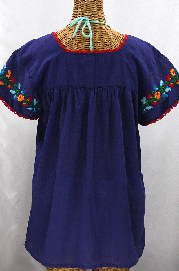 "La Marina Corta" Embroidered Mexican Peasant Blouse - Denim + Fiesta
