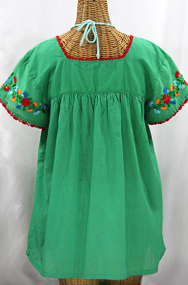 "La Marina Corta" Embroidered Mexican Peasant Blouse - Green + Fiesta