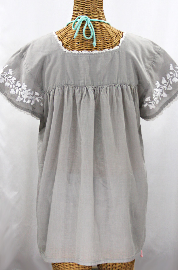 "La Marina Corta" Embroidered Mexican Peasant Blouse - Grey + White