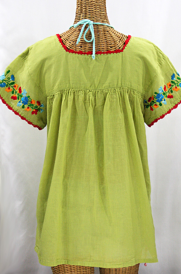 "La Marina Corta" Embroidered Mexican Peasant Blouse - Moss Green + Fiesta