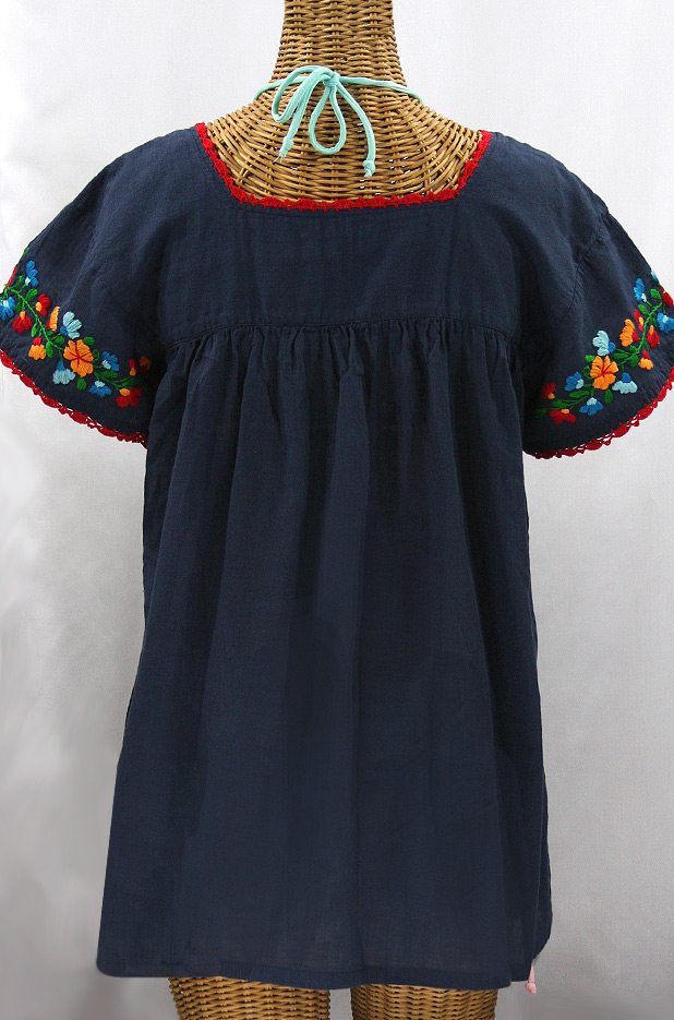 "La Marina Corta" Embroidered Mexican Peasant Blouse - Navy + Fiesta