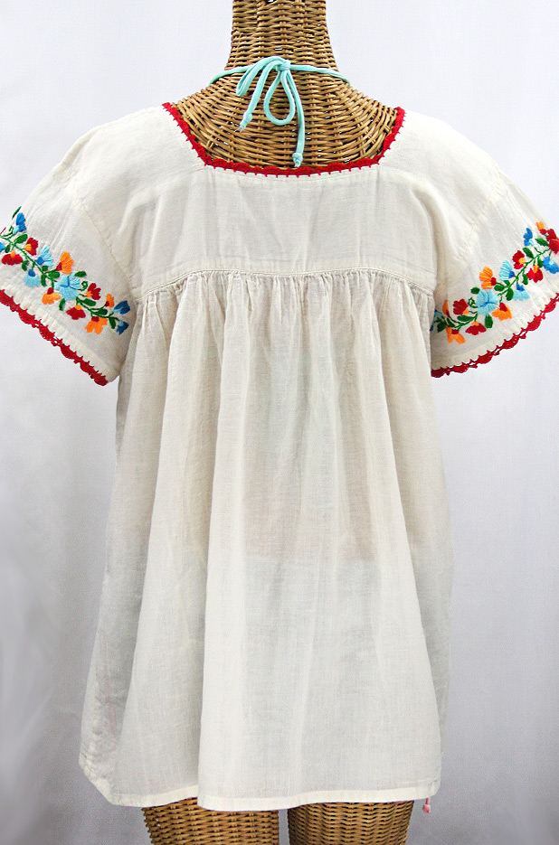 "La Marina Corta" Embroidered Mexican Peasant Blouse - Off White + Fiesta
