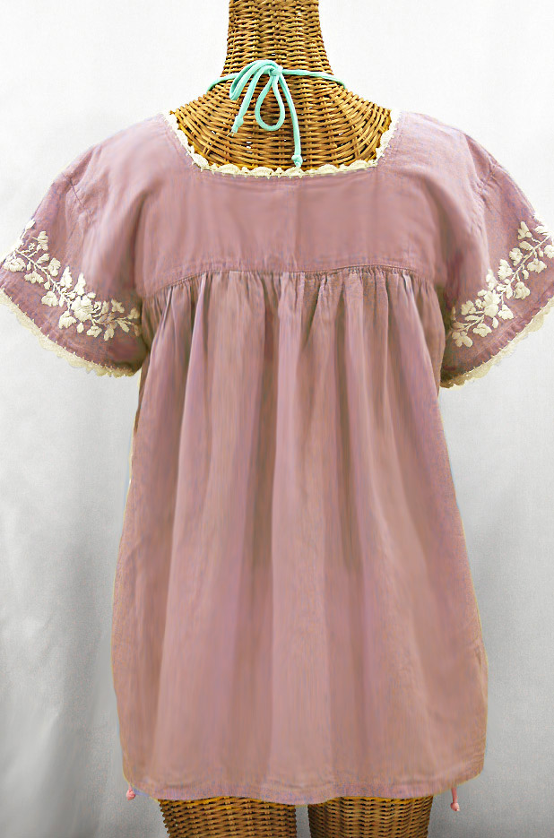 "La Marina Corta" Embroidered Mexican Peasant Blouse - Dusty Light Pink + Cream