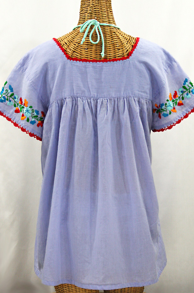 "La Marina Corta" Embroidered Mexican Peasant Blouse - Periwinkle + Fiesta