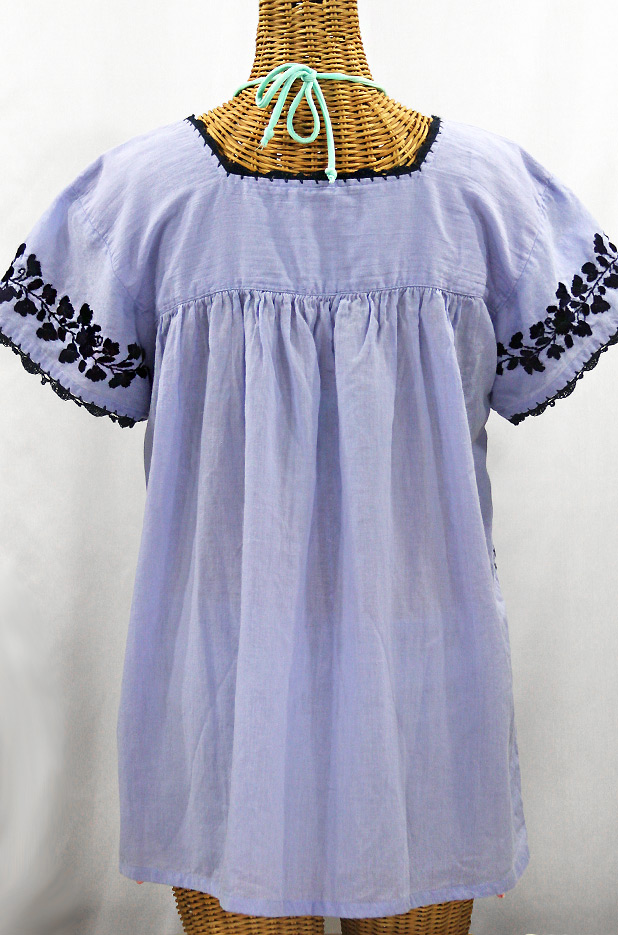 "La Marina Corta" Embroidered Mexican Peasant Blouse - Periwinkle + Navy