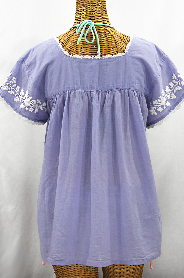 "La Marina Corta" Embroidered Mexican Peasant Blouse - Periwinkle + White