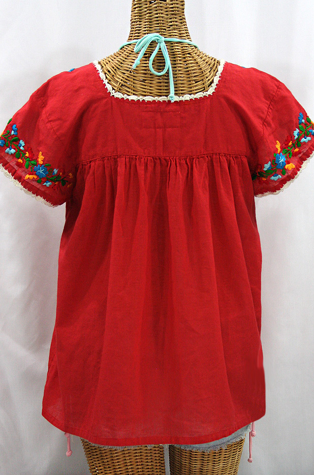 "La Marina Corta" Embroidered Mexican Peasant Blouse - Red + Fiesta