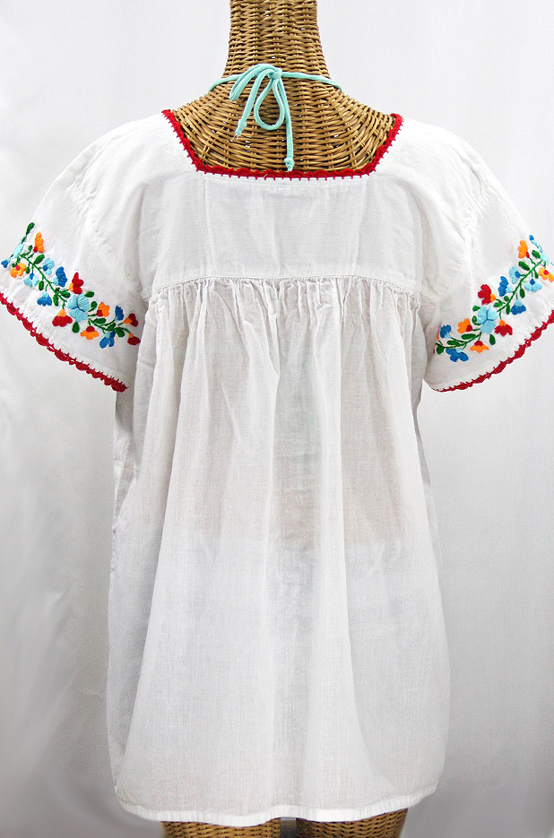 "La Marina Corta" Embroidered Mexican Peasant Blouse - White + Fiesta