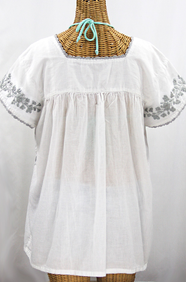 "La Marina Corta" Embroidered Mexican Peasant Blouse - White + Grey