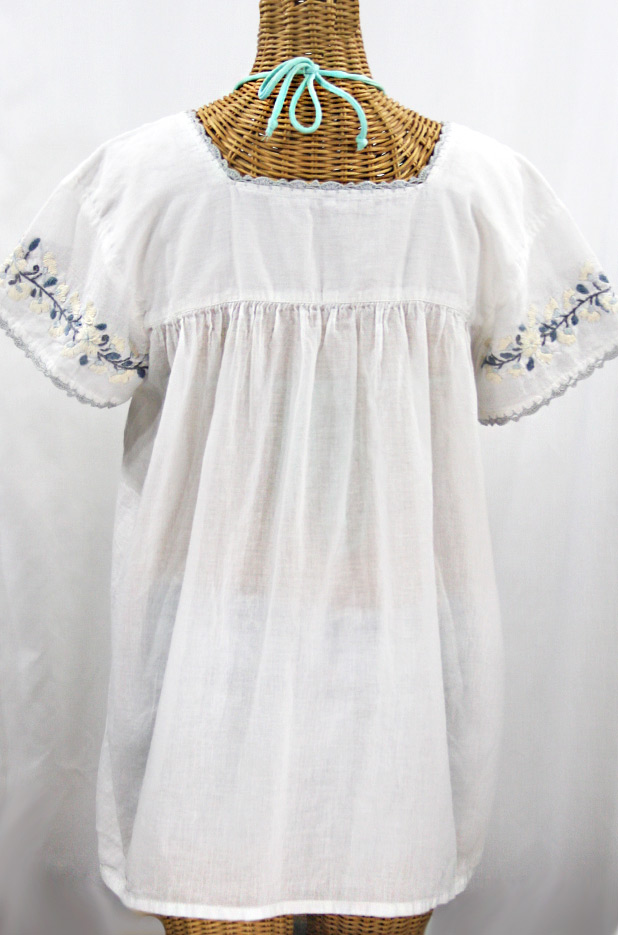 "La Marina Corta" Embroidered Mexican Peasant Blouse - White + Shades of Grey