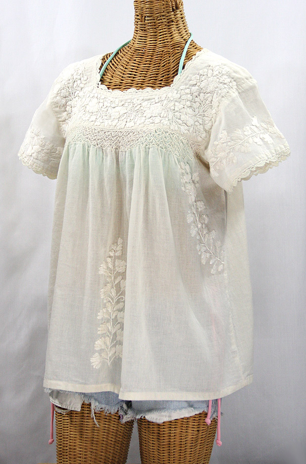 "La Marina Corta" Embroidered Mexican Peasant Blouse - All Off White