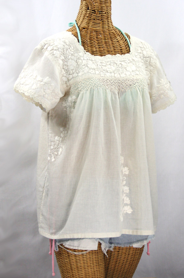 "La Marina Corta" Embroidered Mexican Peasant Blouse - All Off White