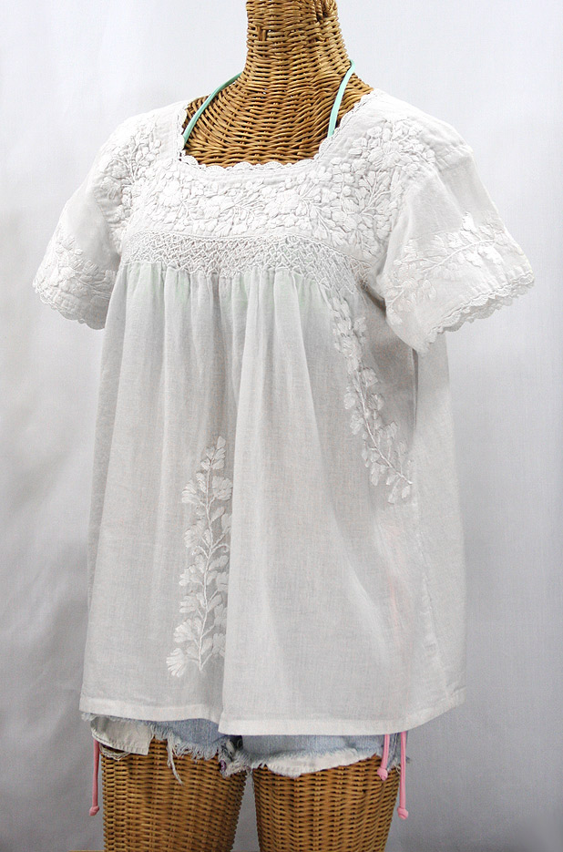 "La Marina Corta" Embroidered Mexican Peasant Blouse - All White