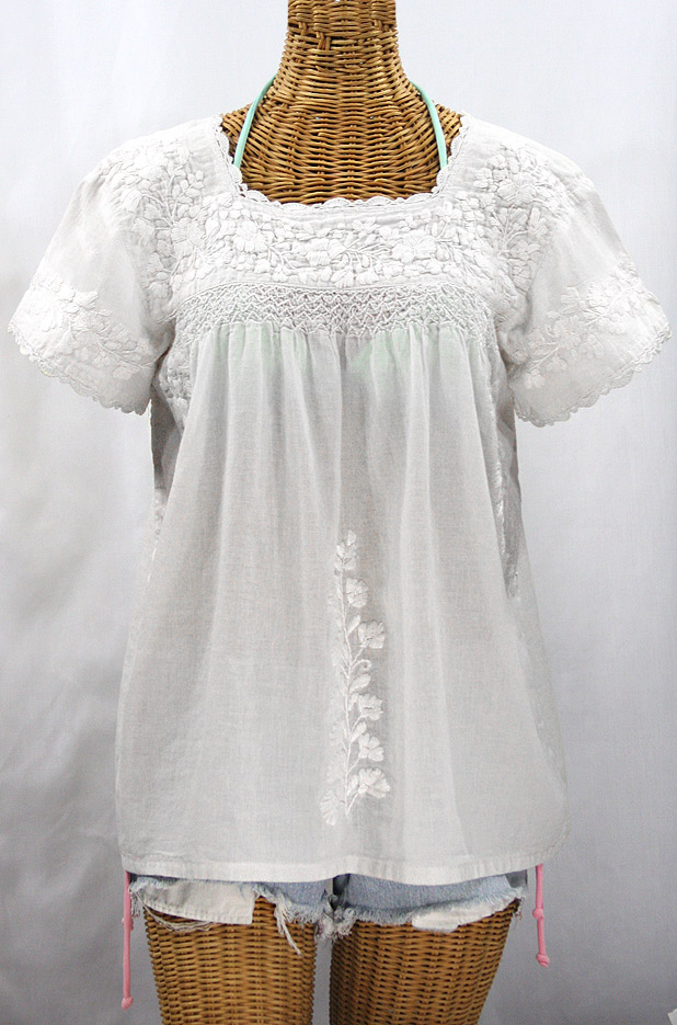 "La Marina Corta" Embroidered Mexican Peasant Blouse - All White