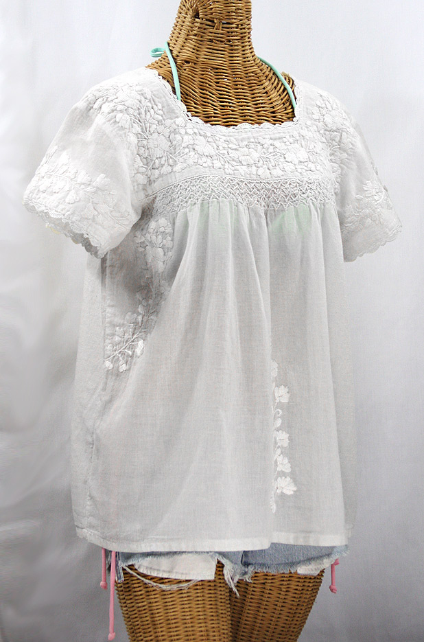 "La Marina Corta" Embroidered Mexican Peasant Blouse - All White