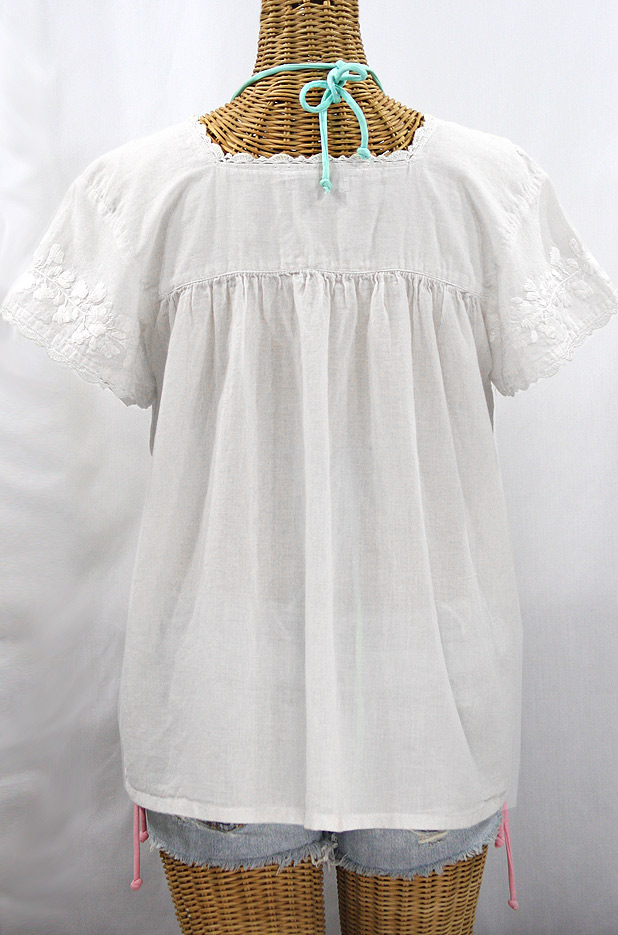 "La Marina Corta" Embroidered Mexican Peasant Blouse - All White