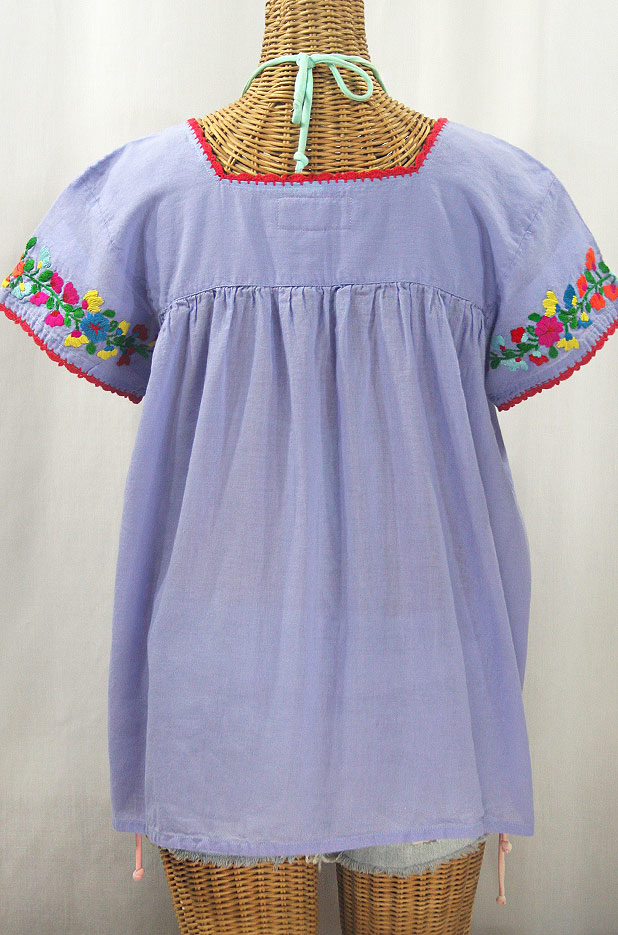 "La Marina Corta" Embroidered Mexican Peasant Blouse - Periwinkle + Rainbow