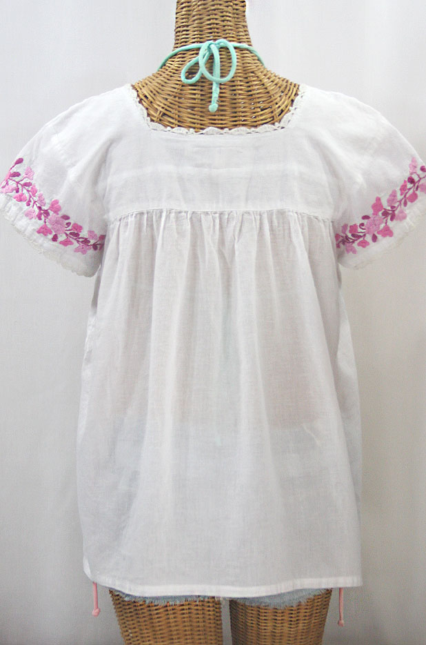 "La Marina Corta" Embroidered Mexican Peasant Blouse - White + Berry Mix