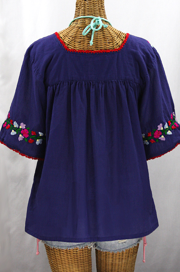 "La Marina" Embroidered Mexican Peasant Blouse -Denim + Bright Multi