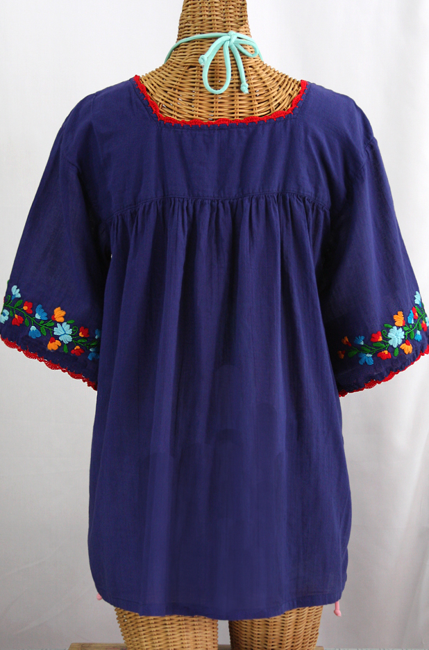 "La Marina" Embroidered Mexican Peasant Blouse -Denim + Fiesta