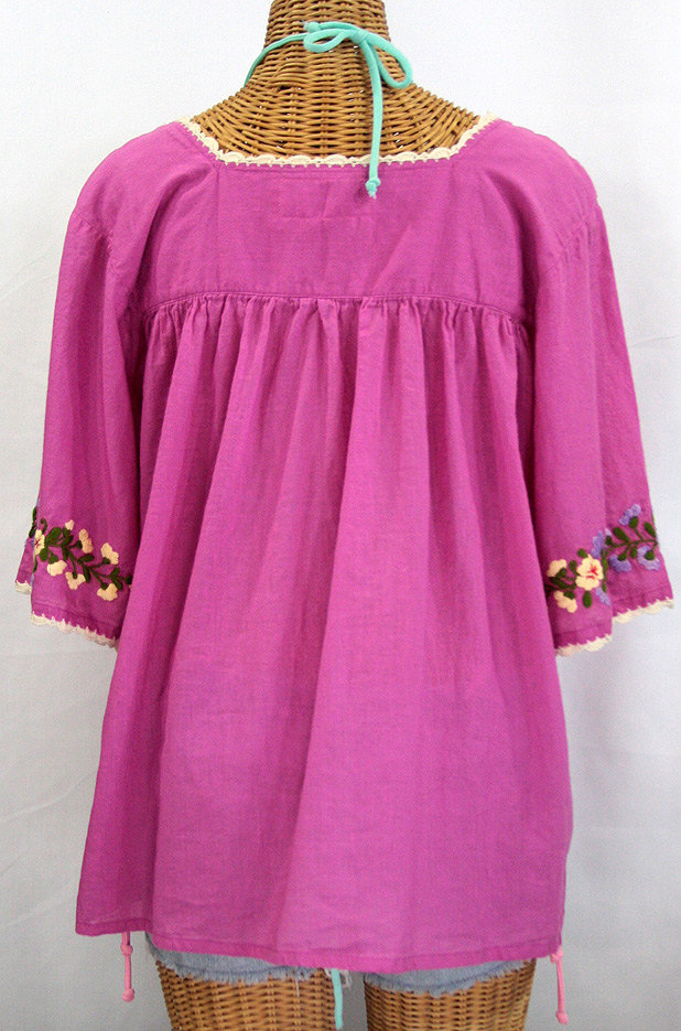 "La Marina" Embroidered Mexican Style Peasant Top -Fuchsia with Ivory Trim