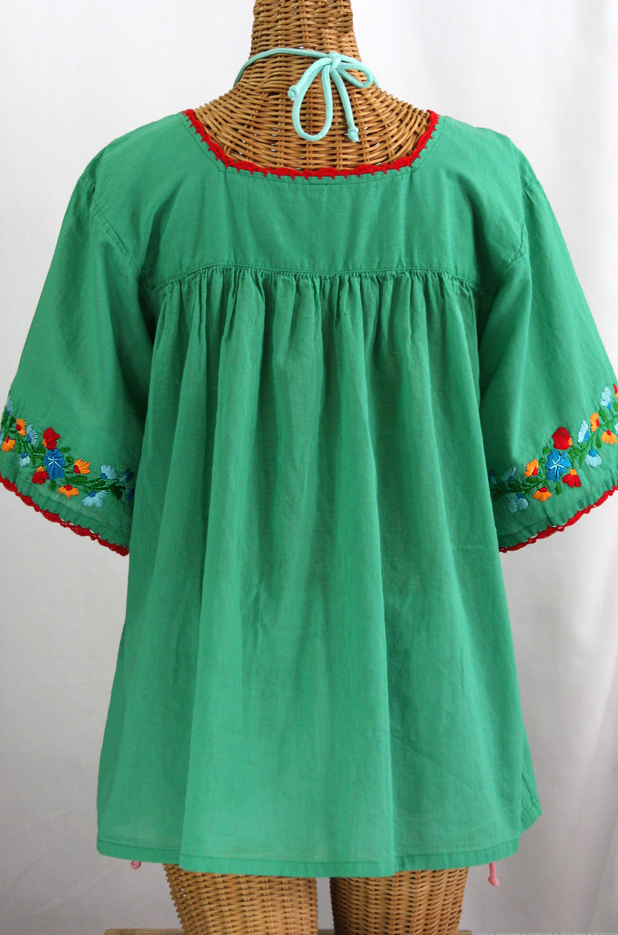 "La Marina" Embroidered Mexican Peasant Blouse -Green + Fiesta