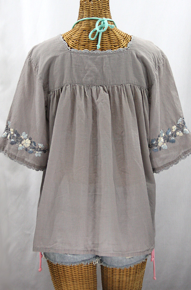 "La Marina" Embroidered Mexican Style Peasant Top -Gray + Gray Mix