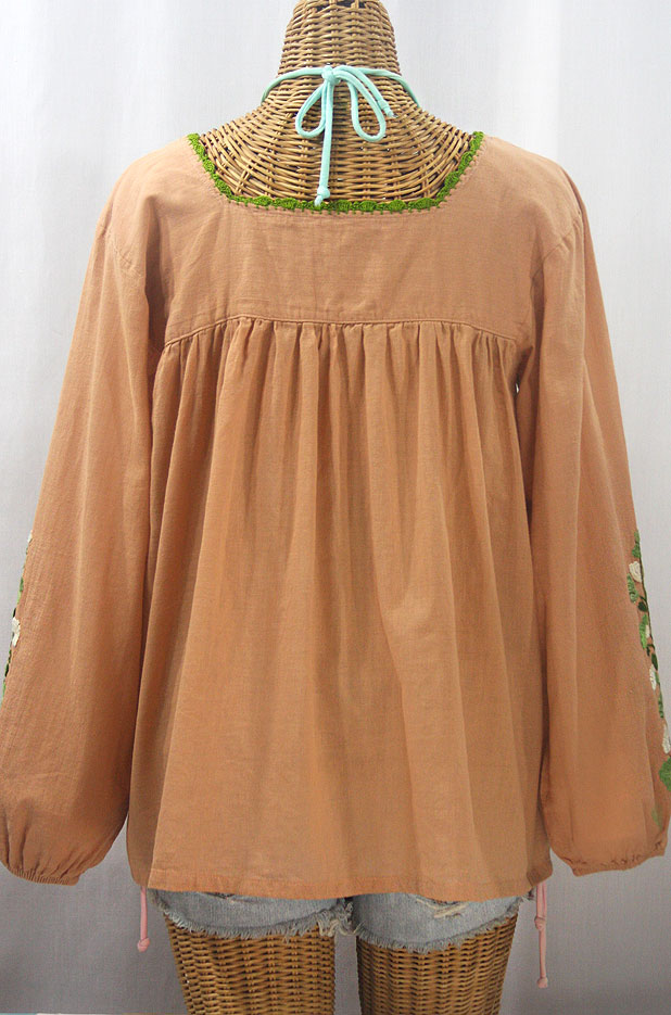 "La Marina Larga" Embroidered Long Sleeve Peasant Blouse - Dusty Melon + Green Mix