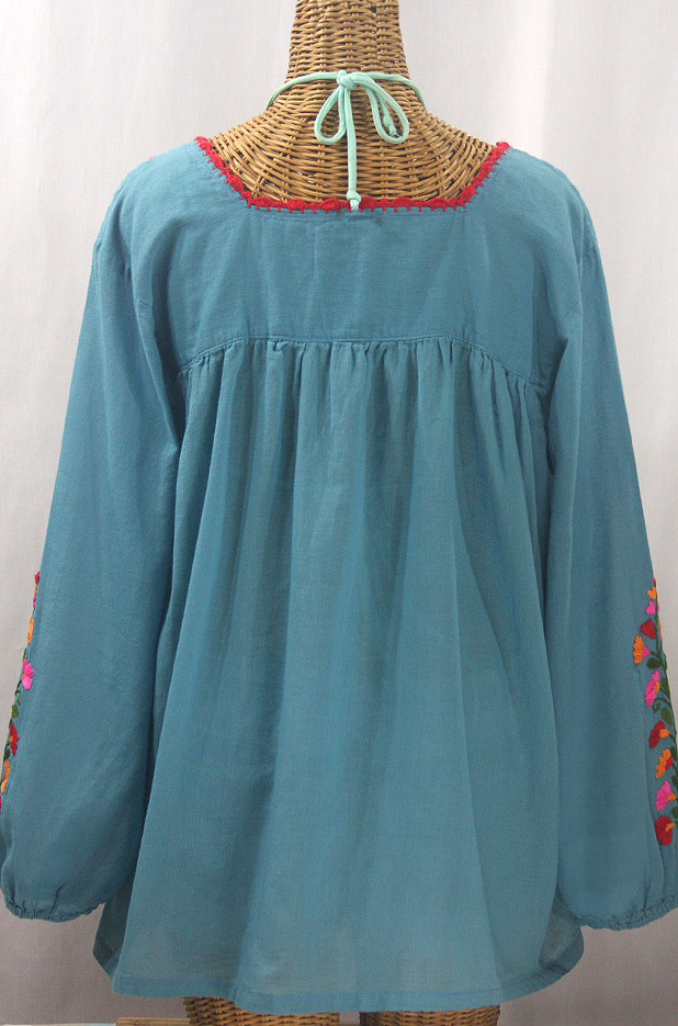 "La Marina Larga" Embroidered Long Sleeve Peasant Blouse - Pool + Bright Multi