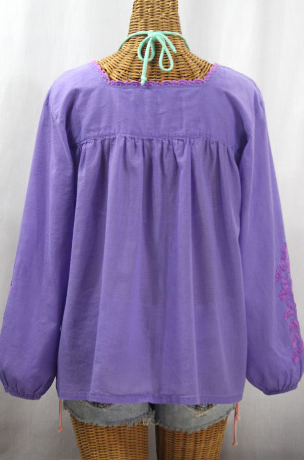 "La Marina Larga" Embroidered Long Sleeve Peasant Blouse - Light Purple + Purple
