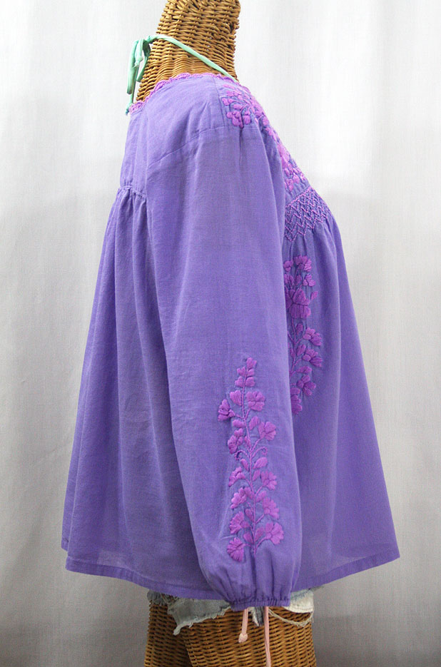 "La Marina Larga" Embroidered Long Sleeve Peasant Blouse - Light Purple + Purple