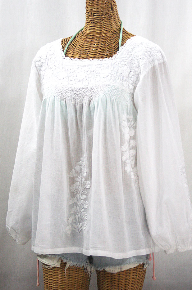 "La Marina Larga" Embroidered Long Sleeve Peasant Blouse - All White