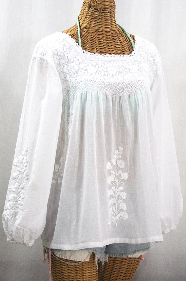 "La Marina Larga" Embroidered Long Sleeve Peasant Blouse - All White