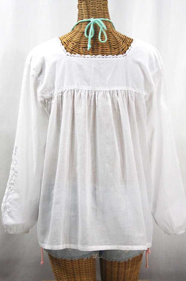 "La Marina Larga" Embroidered Long Sleeve Peasant Blouse - All White