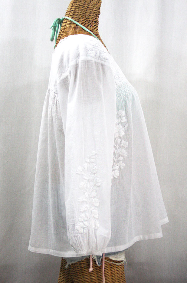 "La Marina Larga" Embroidered Long Sleeve Peasant Blouse - All White