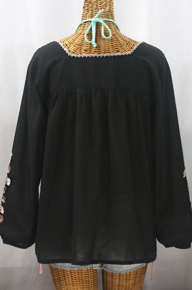 "La Marina Larga" Embroidered Long Sleeve Peasant Blouse - Black + Cocoa Mix