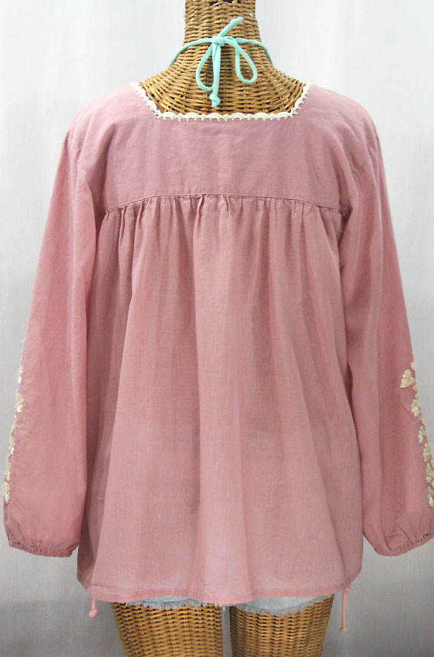 "La Marina Larga" Embroidered Long Sleeve Peasant Blouse - Dusty Light Pink + Cream