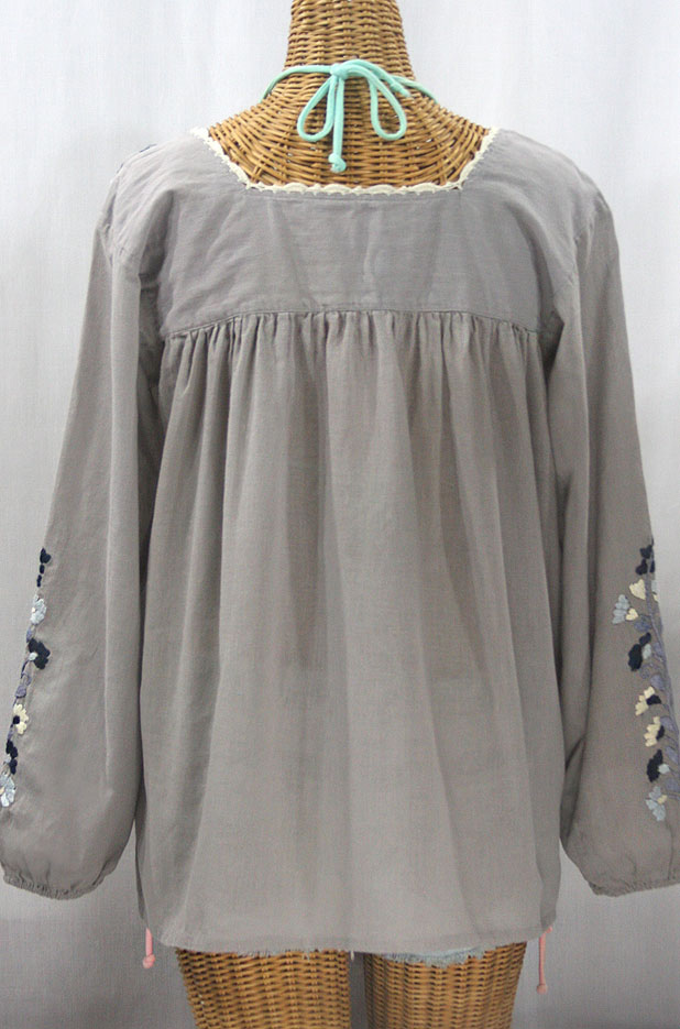 "La Marina Larga" Embroidered Long Sleeve Peasant Blouse - Grey + Grey Mix